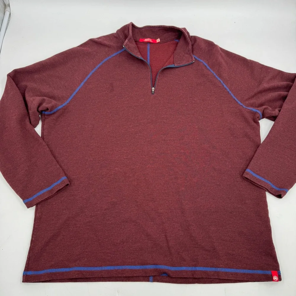 Agave American Made Mens XL Quarter Zip Pullover Burgundy Blue Stitching‎